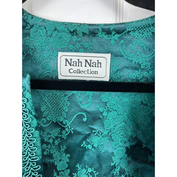 Vintage Green Formal Evening Wedding Dress Jacket Set Brocade Holidays 16/18 - Picture 4 of 11